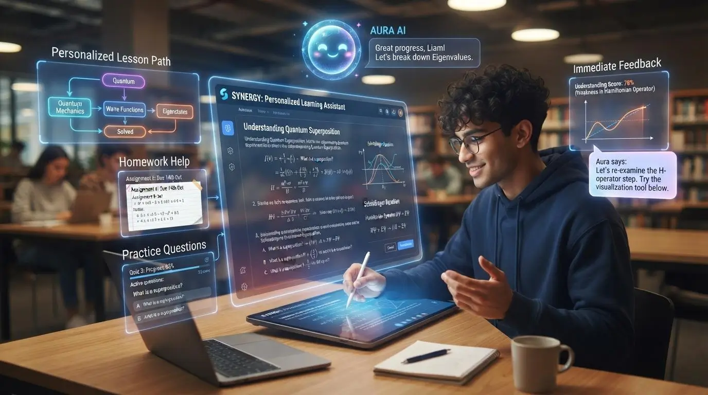Modern AI tutoring interface helping a student understand difficult concepts.