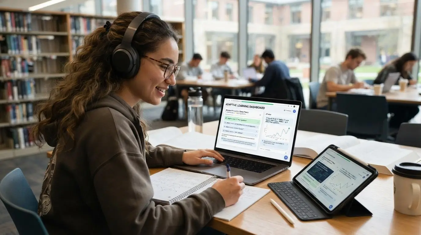 Modern student studying independently with an AI tutor.